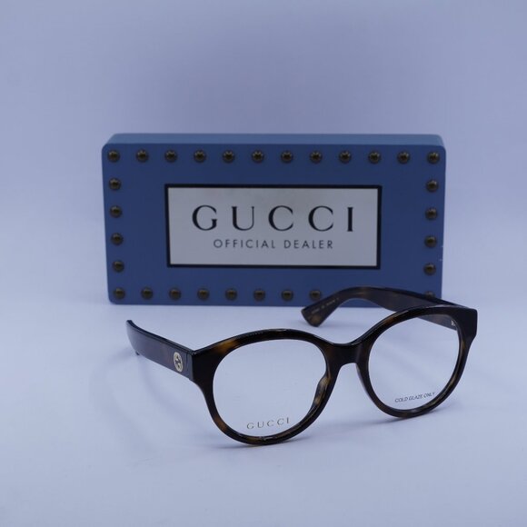 Gucci GG1580O 002 Round 53mm Eyeglasses - Dark Havana - Picture 1 of 11